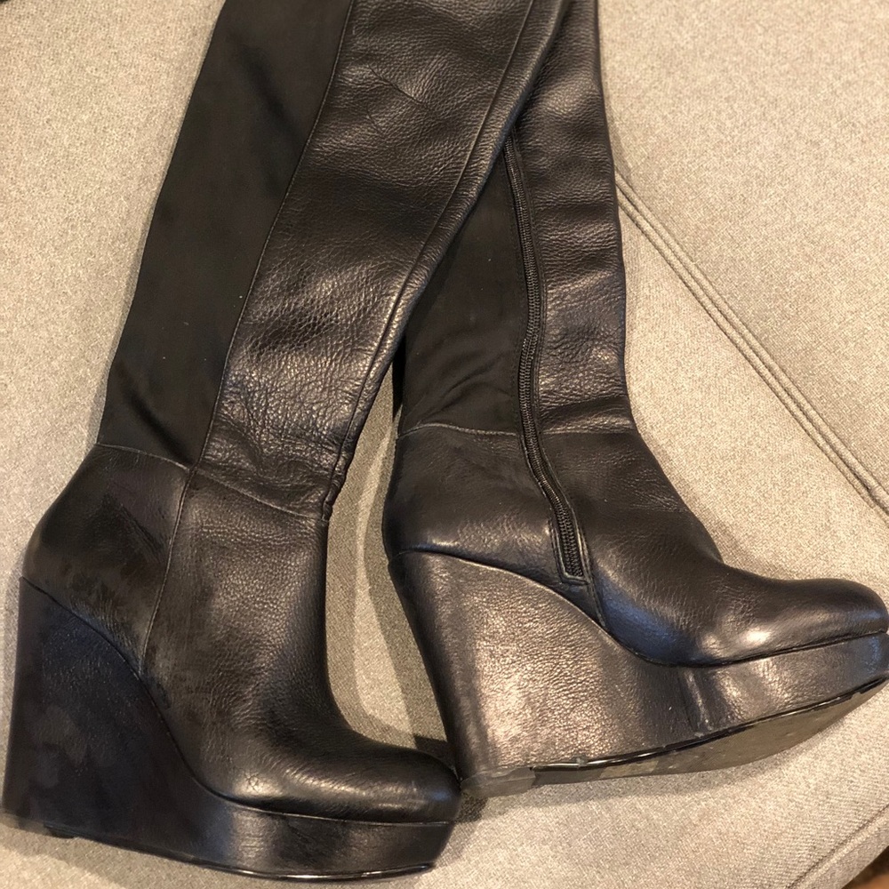 Aldo High Black Leather Wedge ZIP up boot